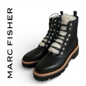 Marc Fisher Women Leather Lace-Up Combat Boots Black Size 6 NWT